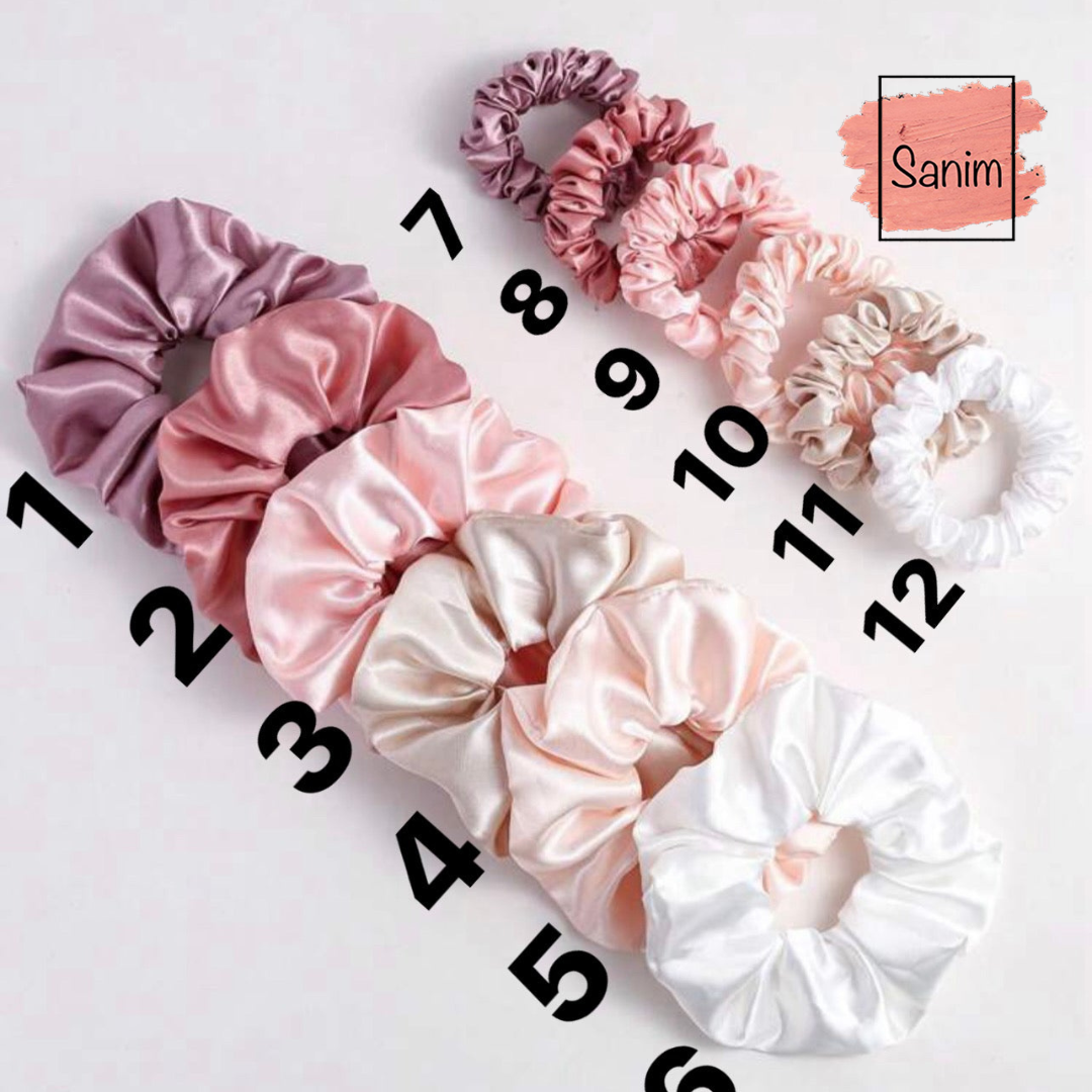 Pink satin scrunchies ( per piece)(بالقطعه)