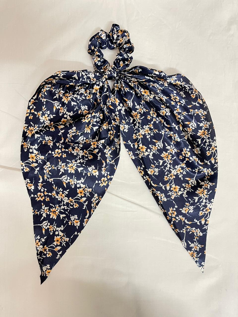 satin scrunchie with ribbon printed