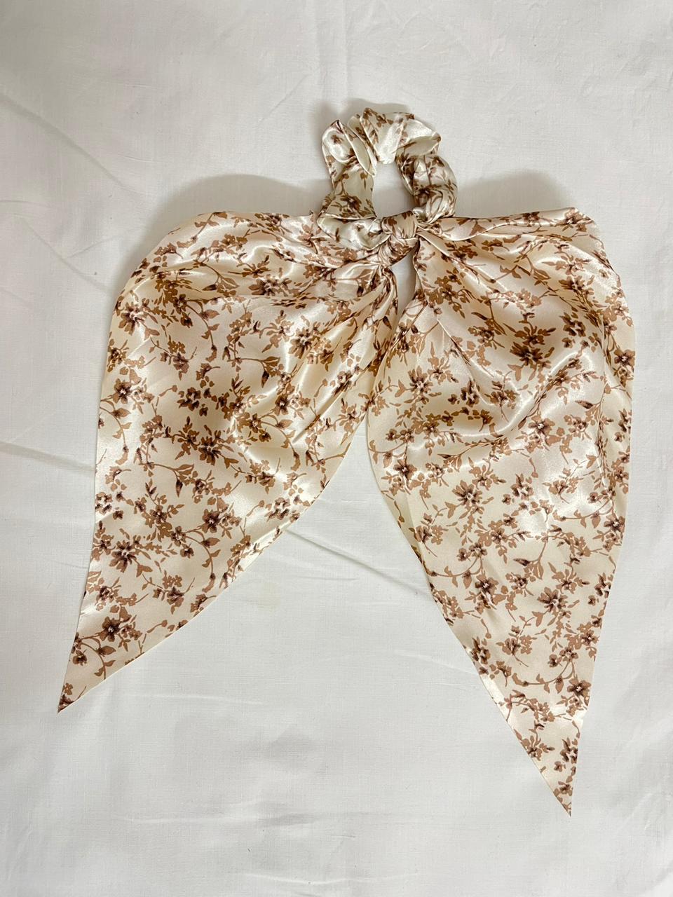 satin scrunchie with ribbon printed