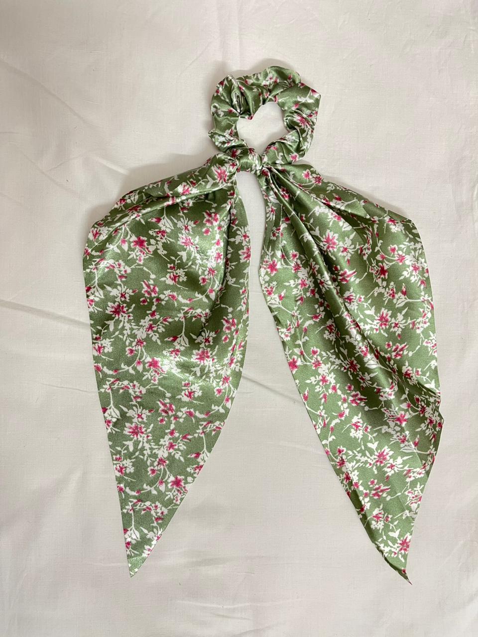 satin scrunchie with ribbon printed
