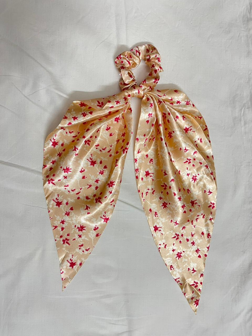 satin scrunchie with ribbon printed