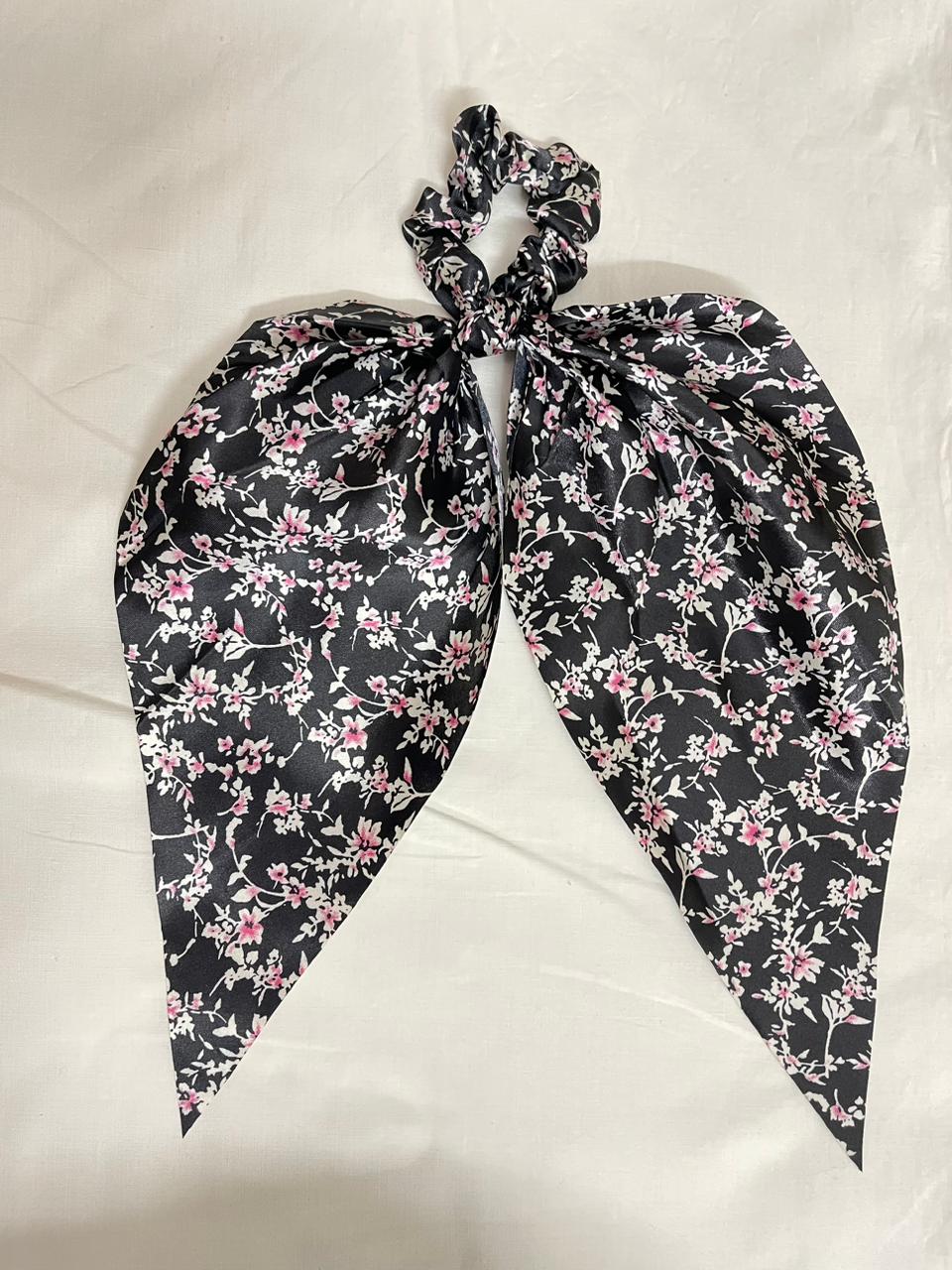 satin scrunchie with ribbon printed